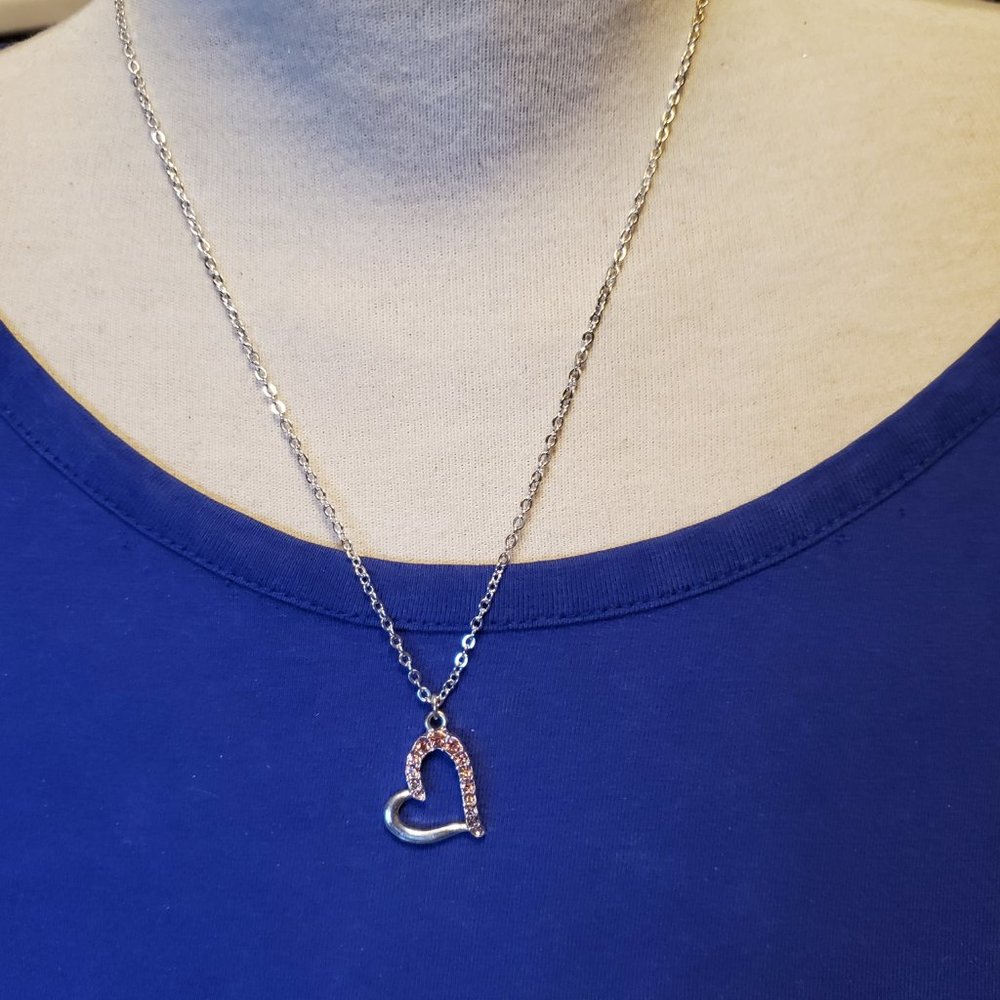 18" Silver Tone Alexandrite June Birthstone Heart Pendant Necklace Classic Style